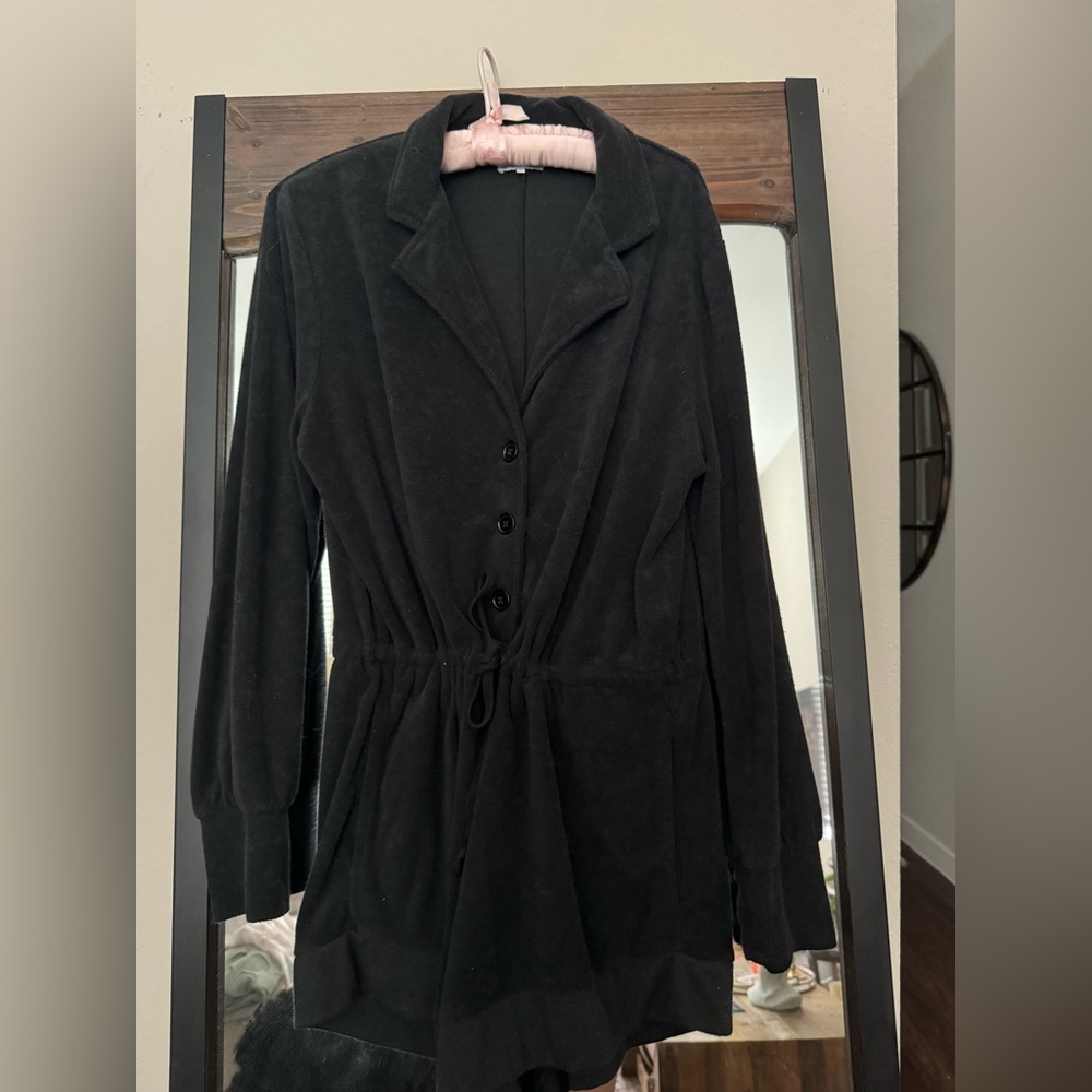 Danielle Bernstein WeWoreWhat Black Terry Knit Long Sleeve Romper Size M/L